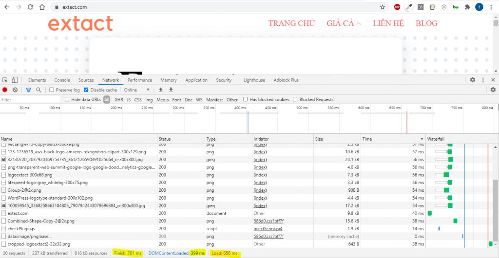 chrome test tool extact kiểm tra tốc độ web