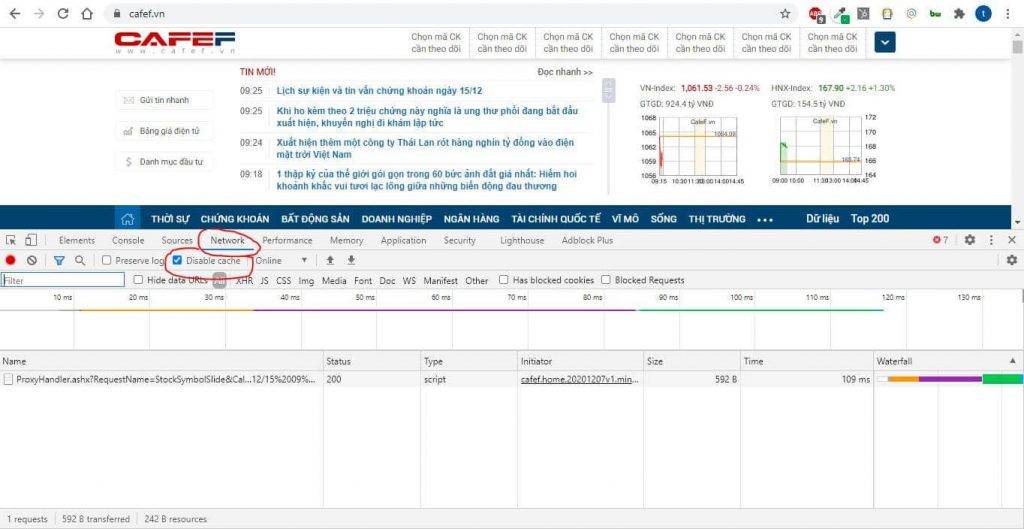 Cách kiểm tra tốc độ load của một website 6 cafef.vn - kiểm tra tốc độ load - develop tools