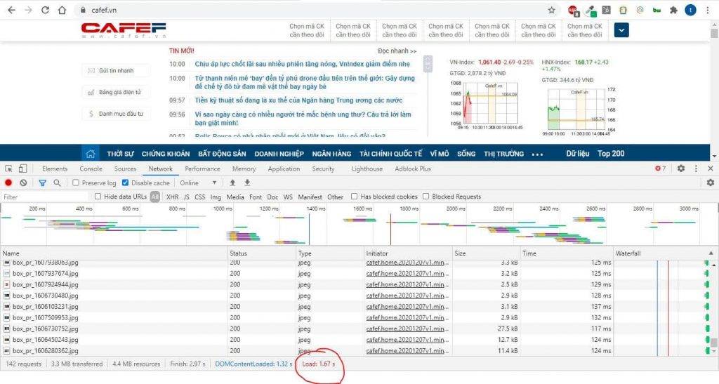 Cách kiểm tra tốc độ load của một website 7 cafef.vn - kiểm tra tốc độ load - load times