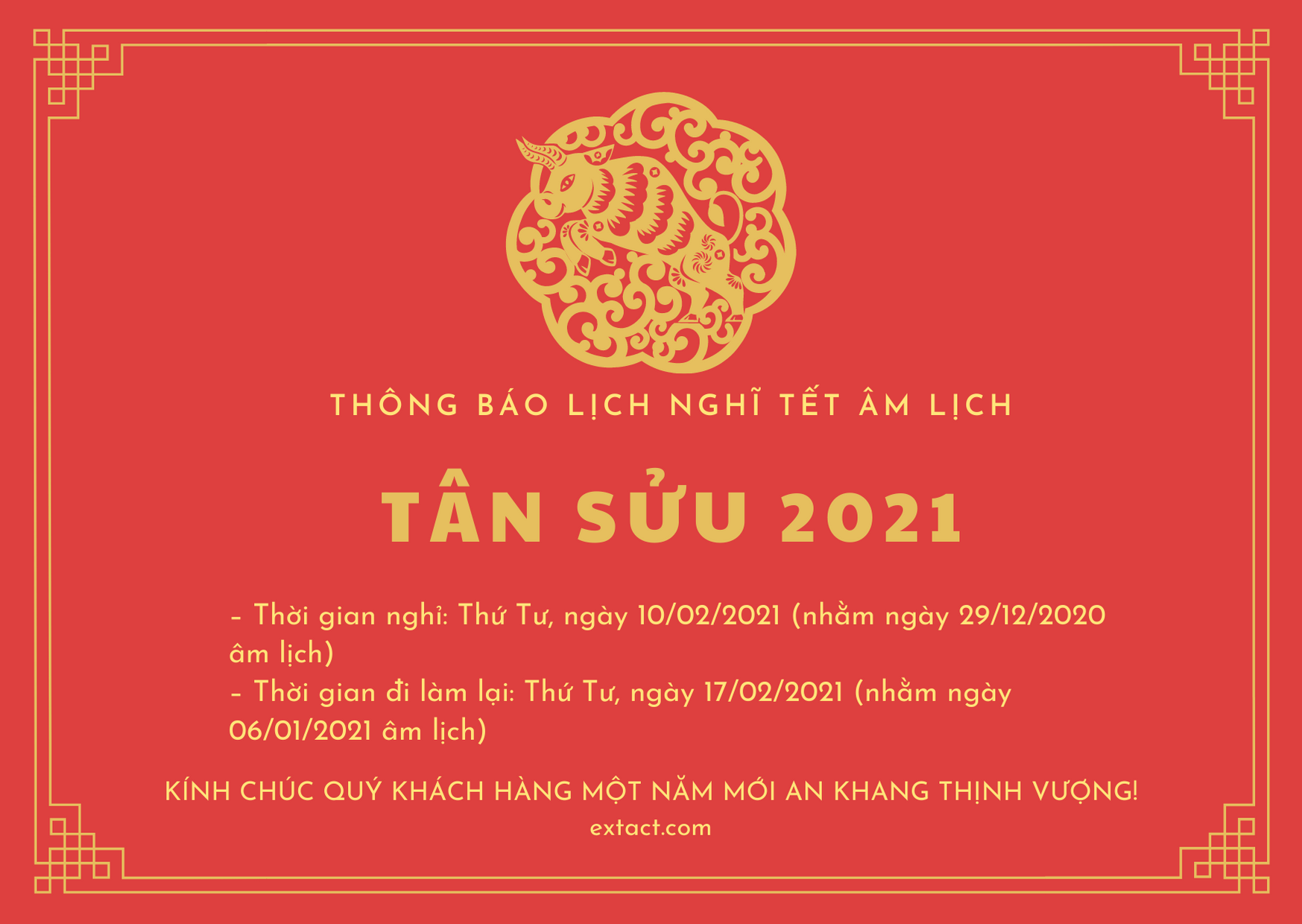 Thông báo lịch nghỉ Tết Nguyên Đán 2021