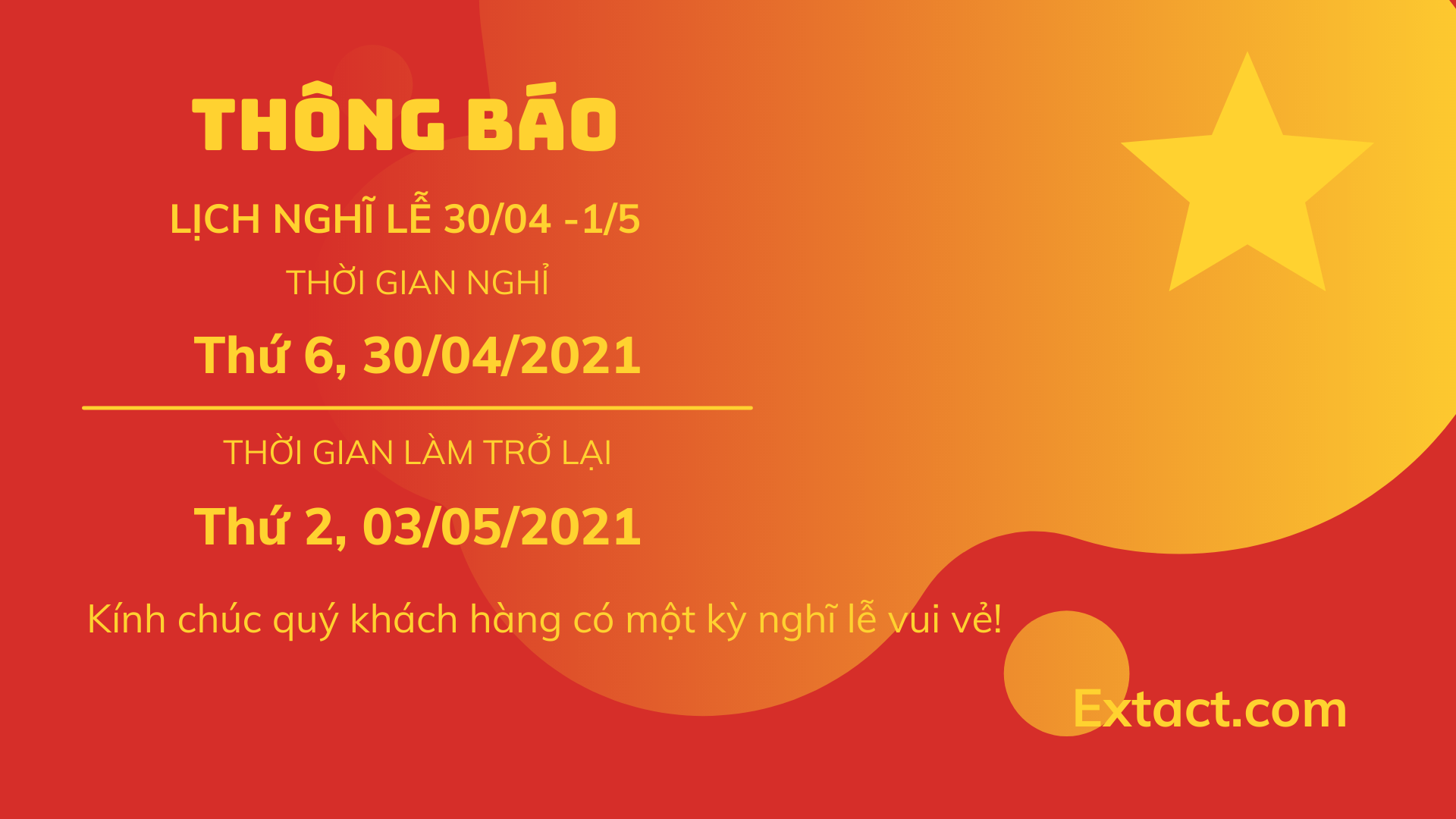 Thông báo lịch nghỉ lễ 30/04 và 01/05