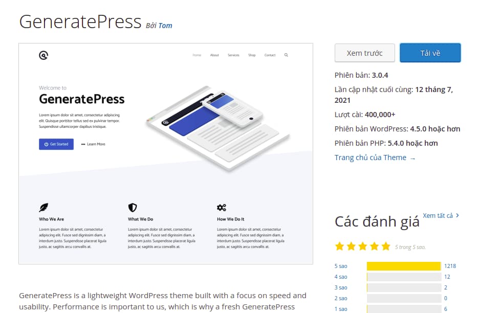 GeneratePress là một theme nhẹ và chuẩn SEO dành cho blogger 2021